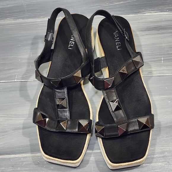 VANELi Edrys Studded Sandals Espadrille Platform Black Size 10.5 Narrow - Picture 6 of 15